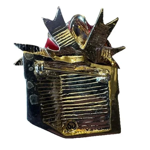 St. John Knits- Christmas Present Brooch Enamel And Rhinestones - Picture 2 of 2